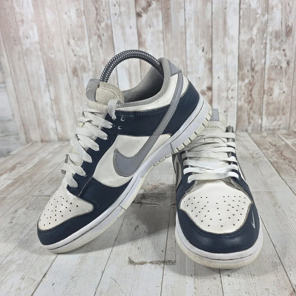 Nike Dunk Low Navy Grey White Leather Sneakers‎ HV2390-100 Mens 7